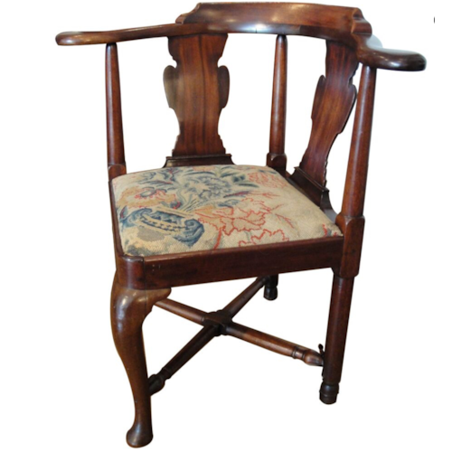 Antique 18th Century Mahogany Corner Chair with Tapestry Seat